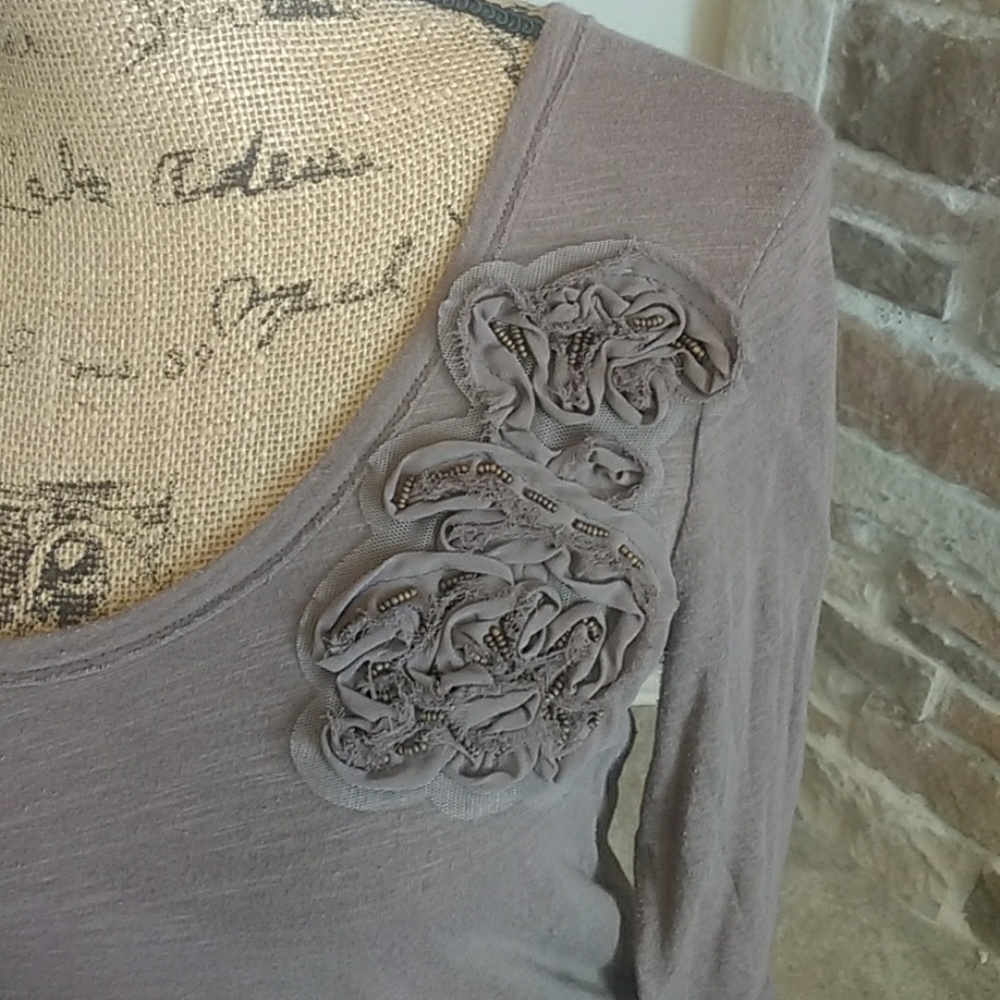 Old Navy Mocha Floral Top  3/4 Sleeve Sz. medium - Picture 2 of 6
